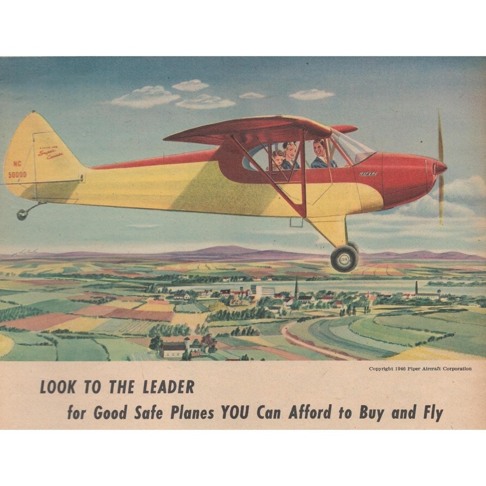 1946 Piper Cub Airplane Vintage Print Ad Aviation Aircraft Lock Haven PA